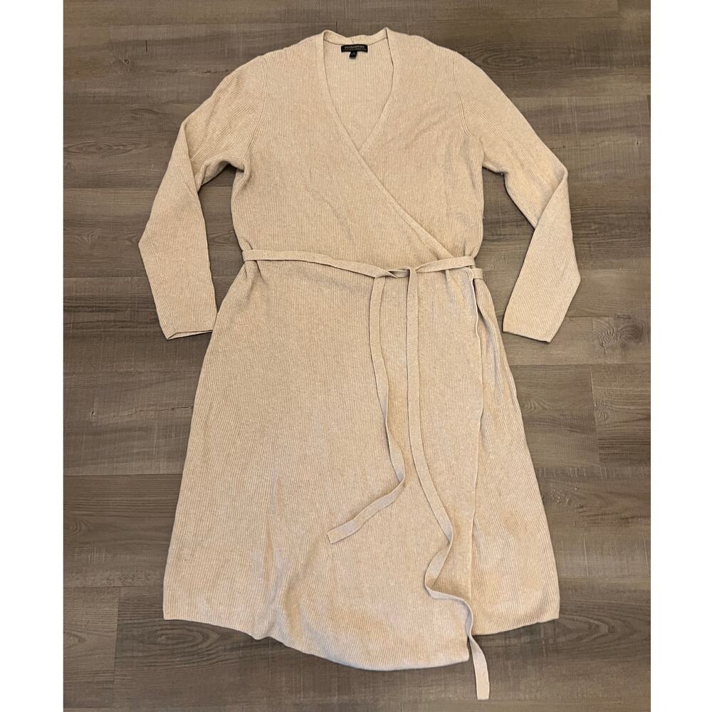 Vtg Banana Republic Recycled Wool Cashmere Tan Wrap Dress